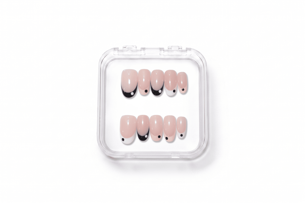 Multi-Color Polka Dot French Short Rounded Oval Daily Nails