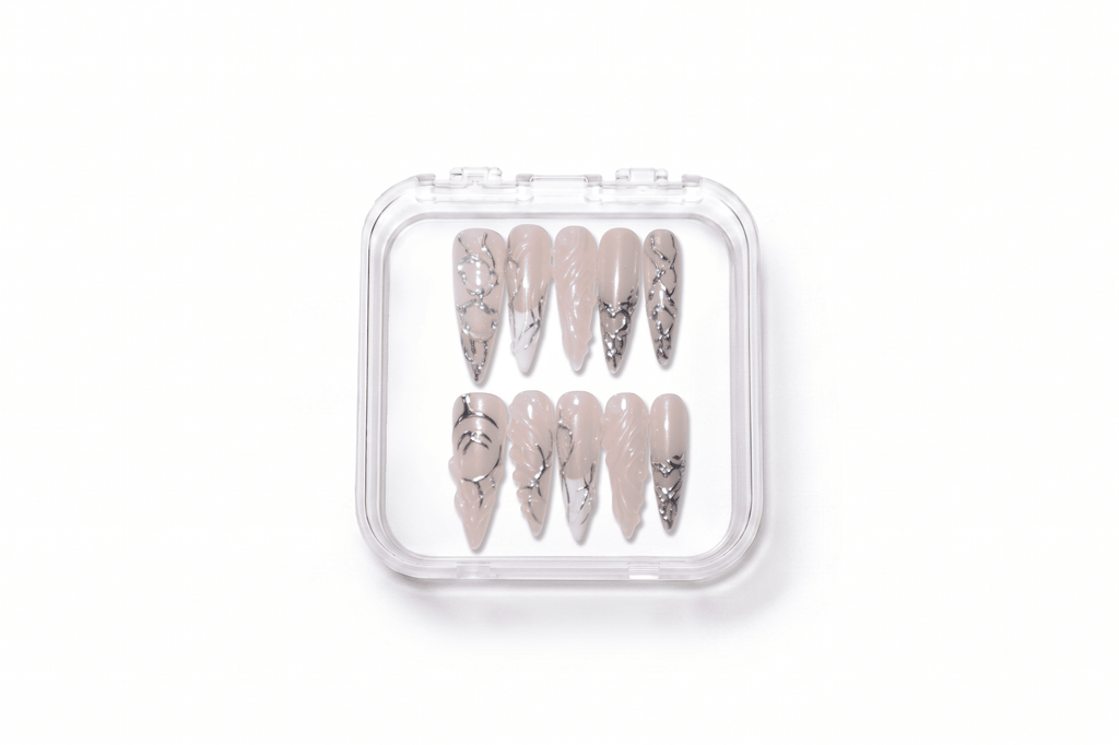 Silver Thorn Holographic Long Stiletto Press On Nails