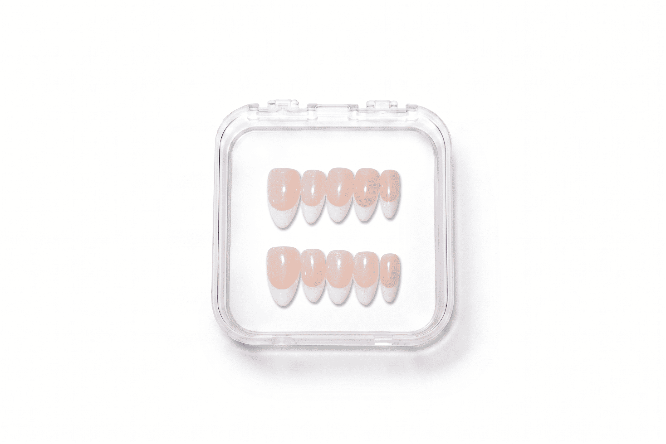 Classic Nude White French Medium Almond Nails