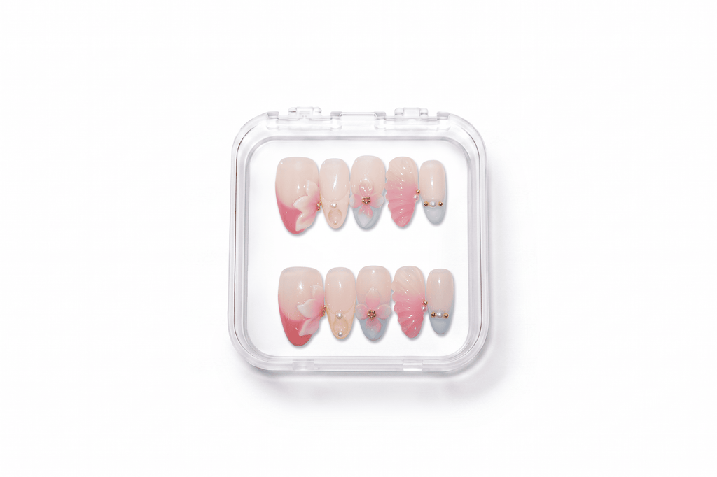 Pastel 3D Flower Shell Short Almond Press On Nails