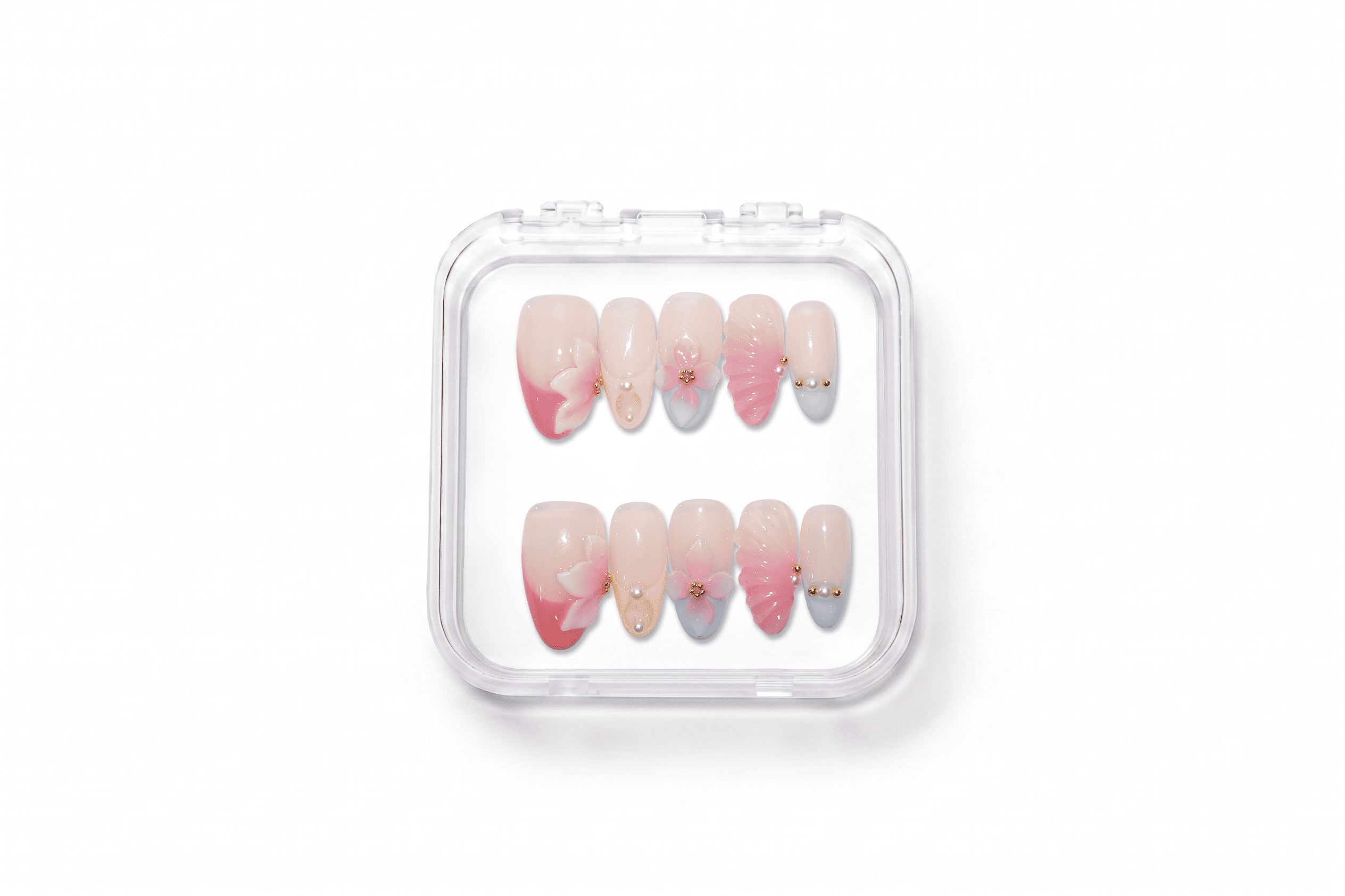 Pastel 3D Flower Shell Short Almond Press On Nails