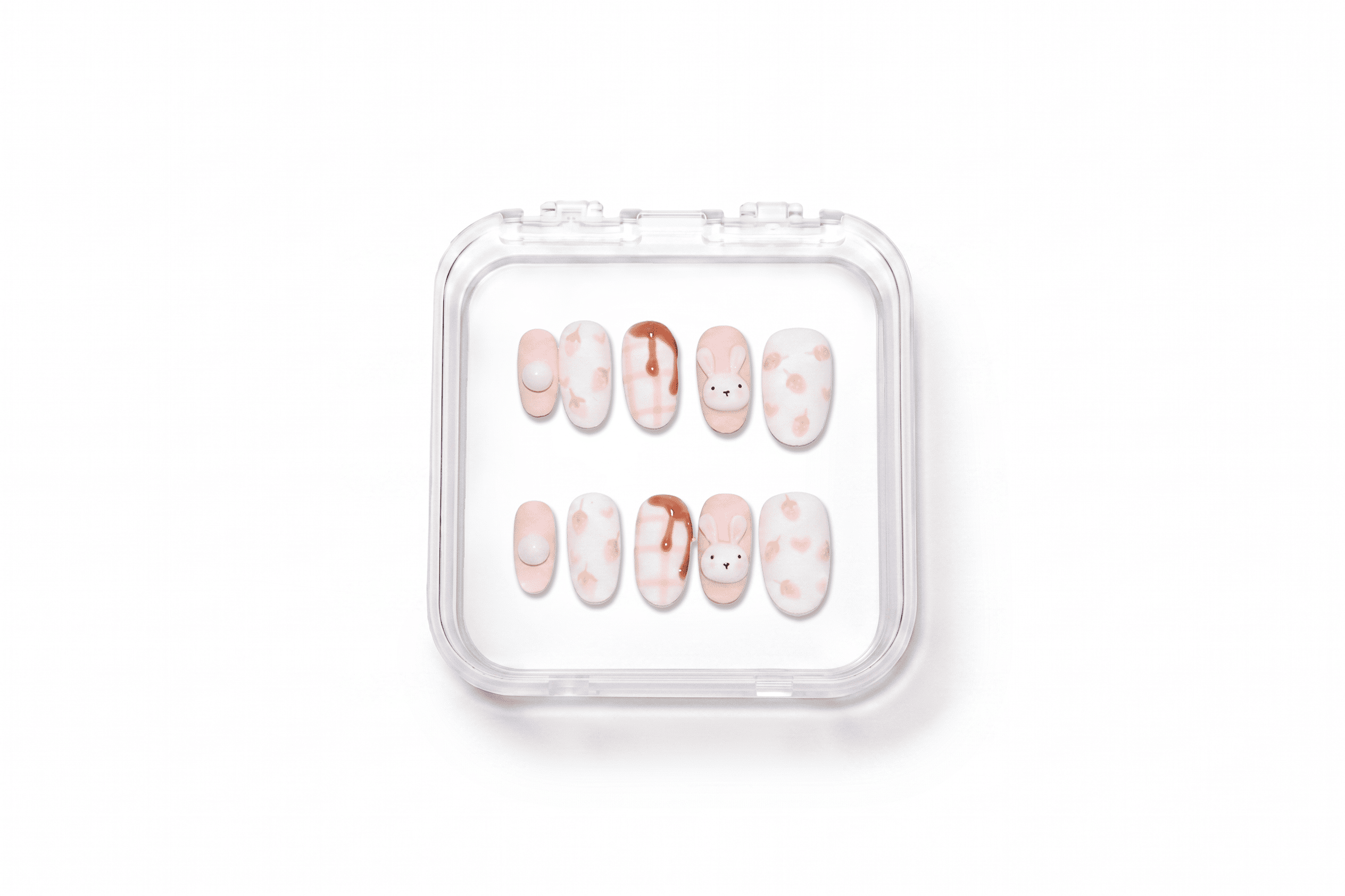 Bunny Plaid Milk Tea Kawaii Short Oval Nails