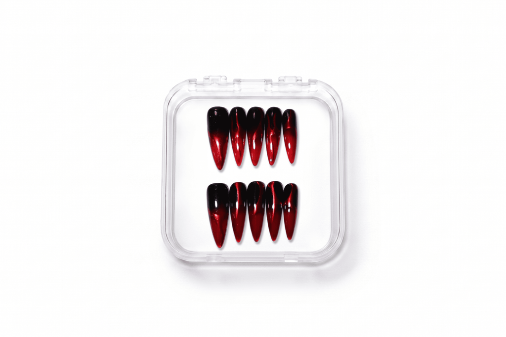 Black Red Long Stiletto Goth Press On Nails