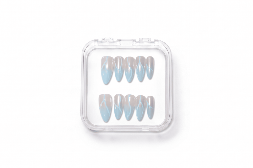 Baby Blue Aurora Line Minimal Almond Press On Nails