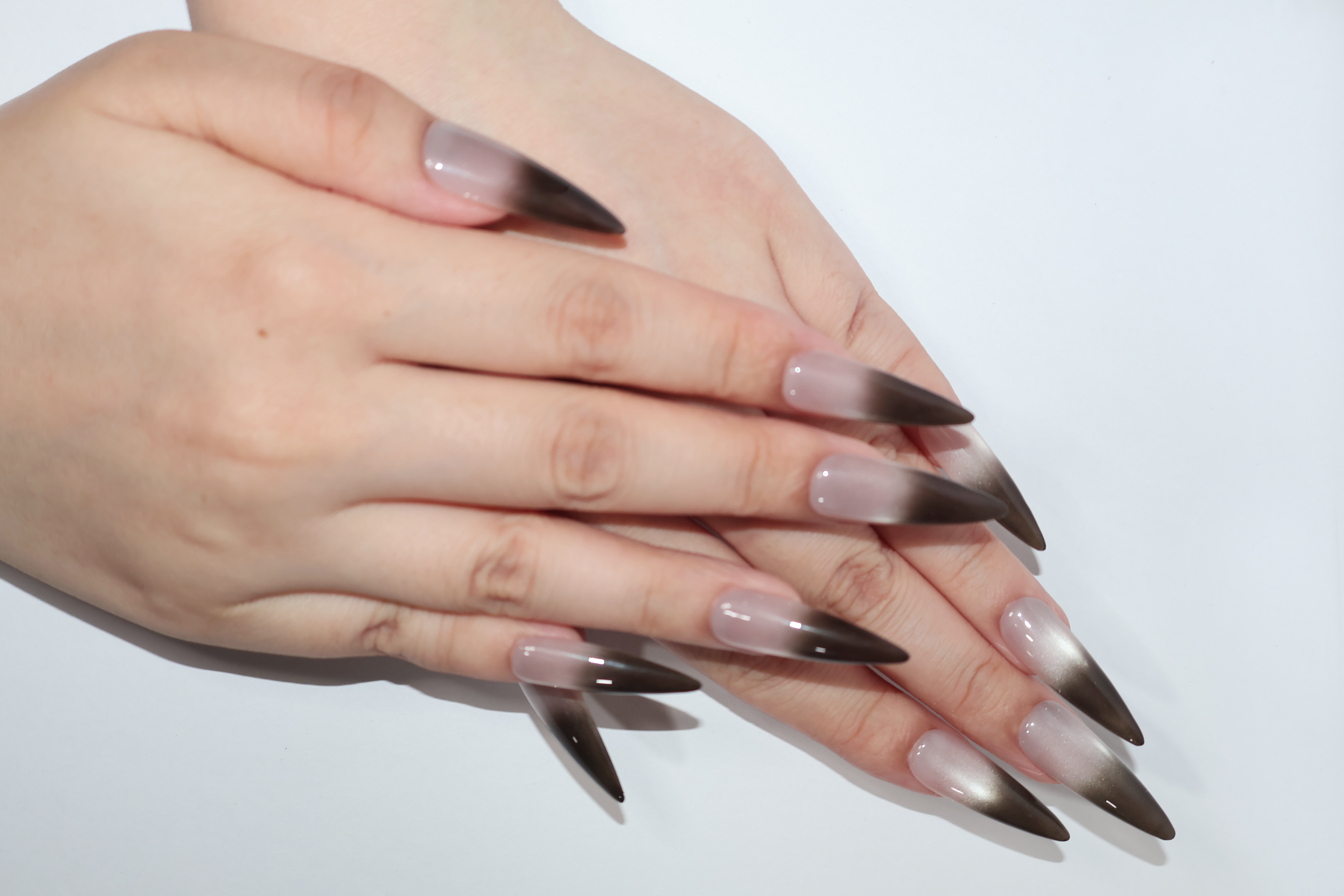 Black Nude Ombre Stiletto Press On Nails | Dark Gradient Handmade press on nail