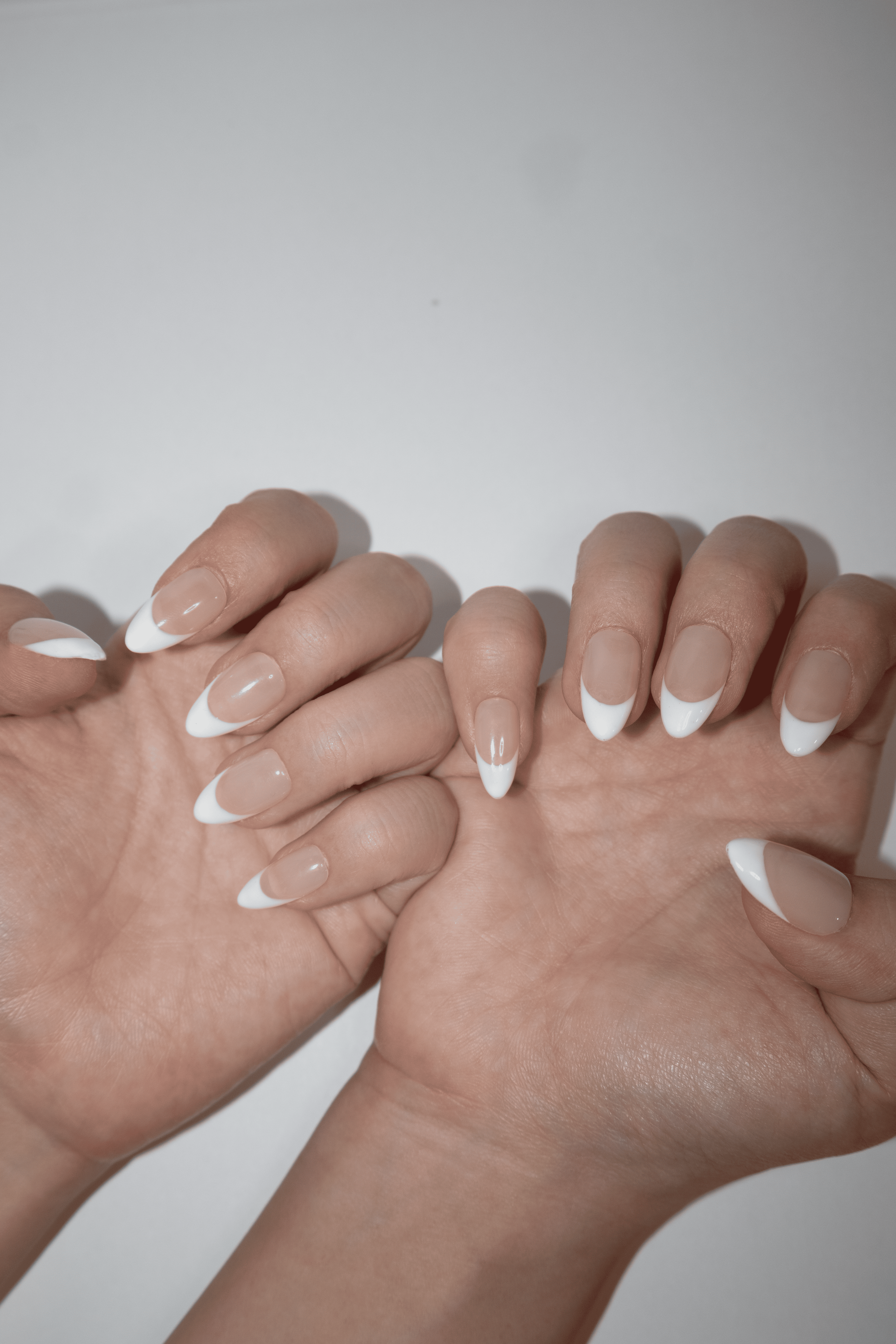 Classic Nude White French Medium Almond Nails