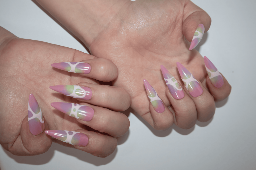 Iridescent Hollow Stiletto Gothic Press On Nails