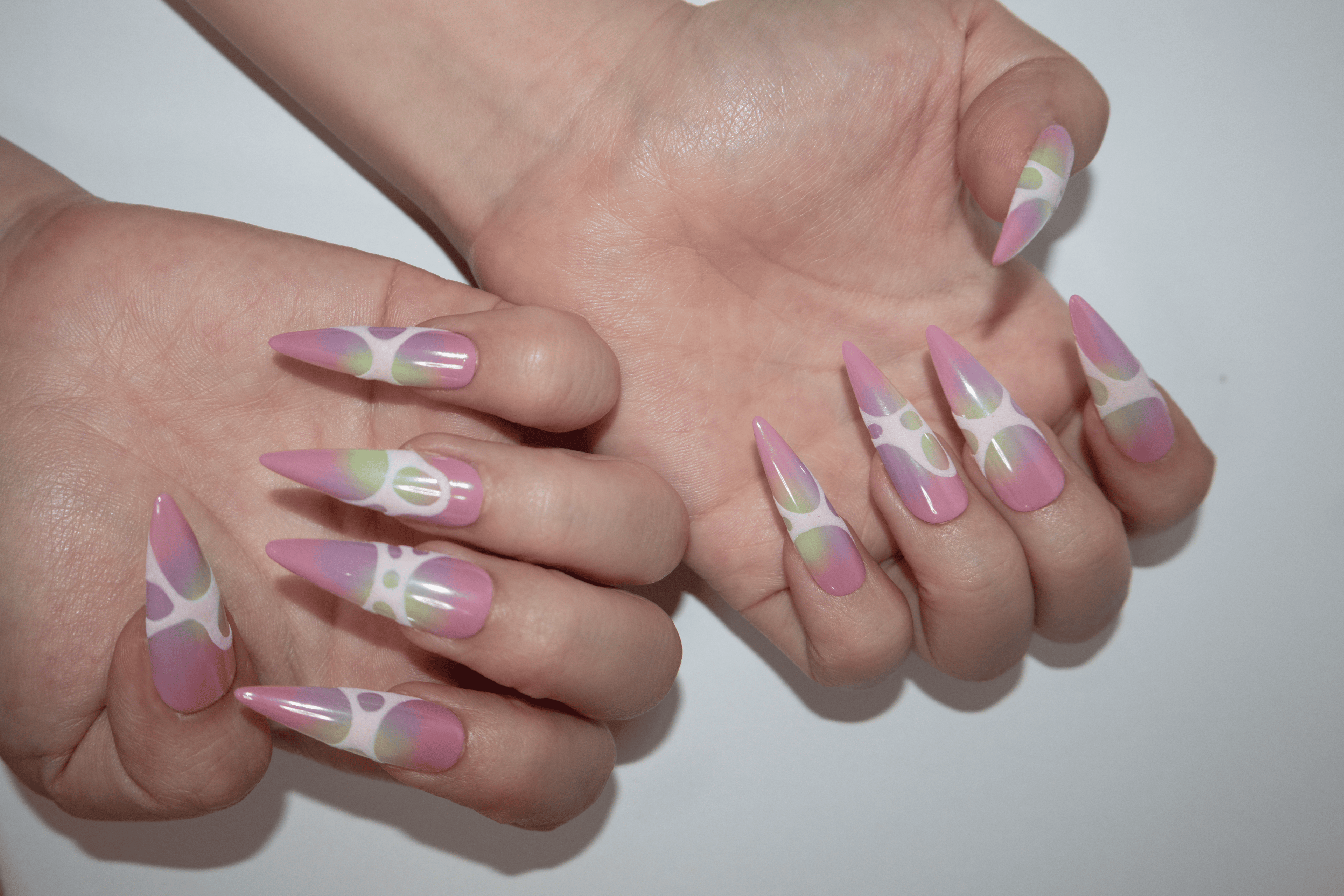Iridescent Hollow Stiletto Gothic Press On Nails