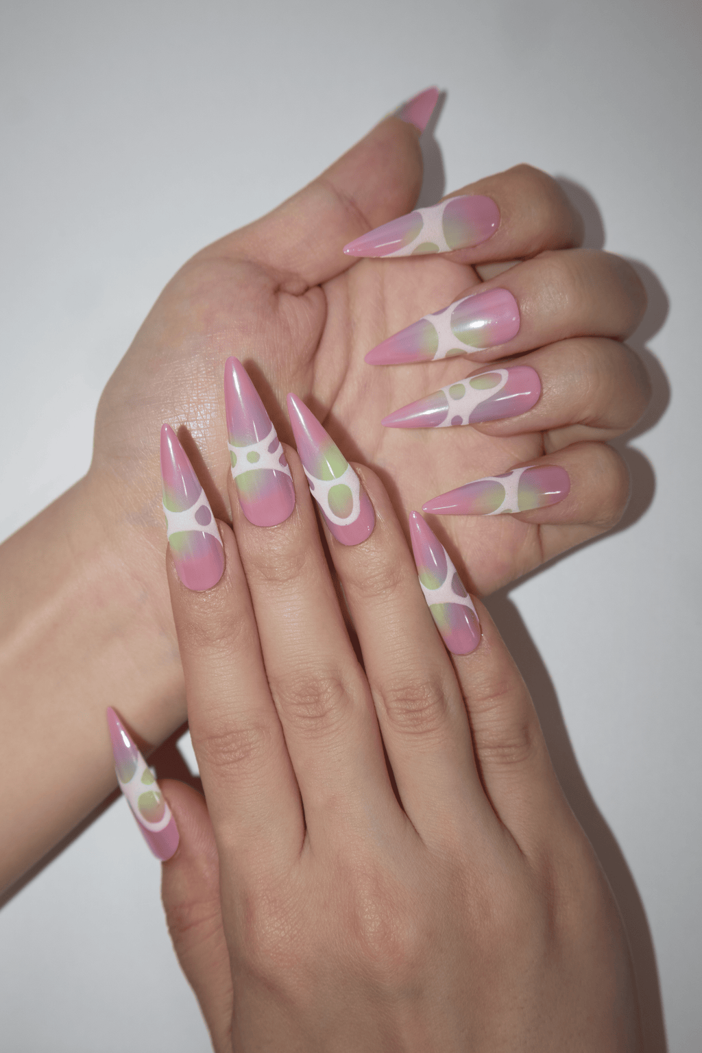 Iridescent Hollow Stiletto Gothic Press On Nails