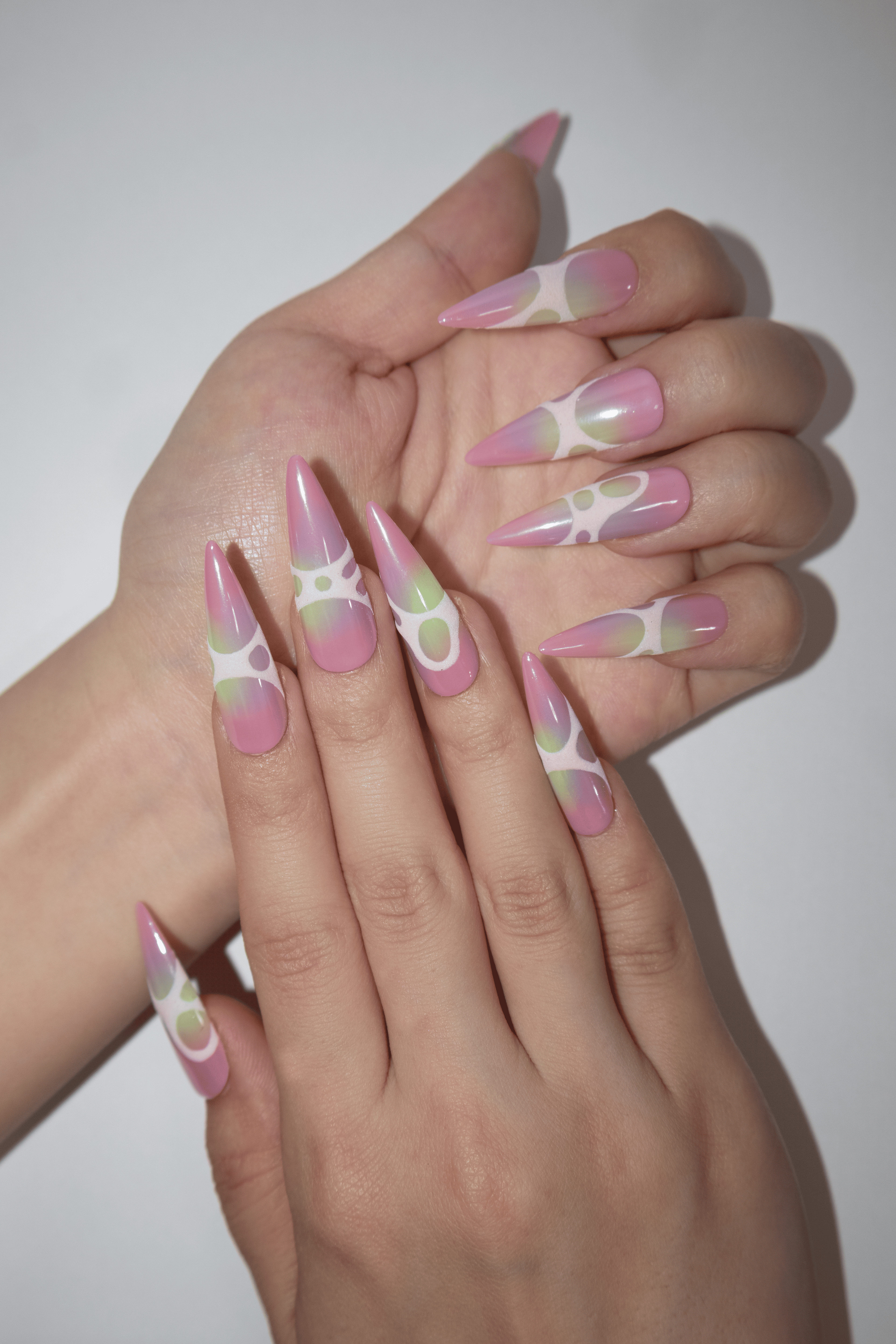 Iridescent Hollow Stiletto Gothic Press On Nails