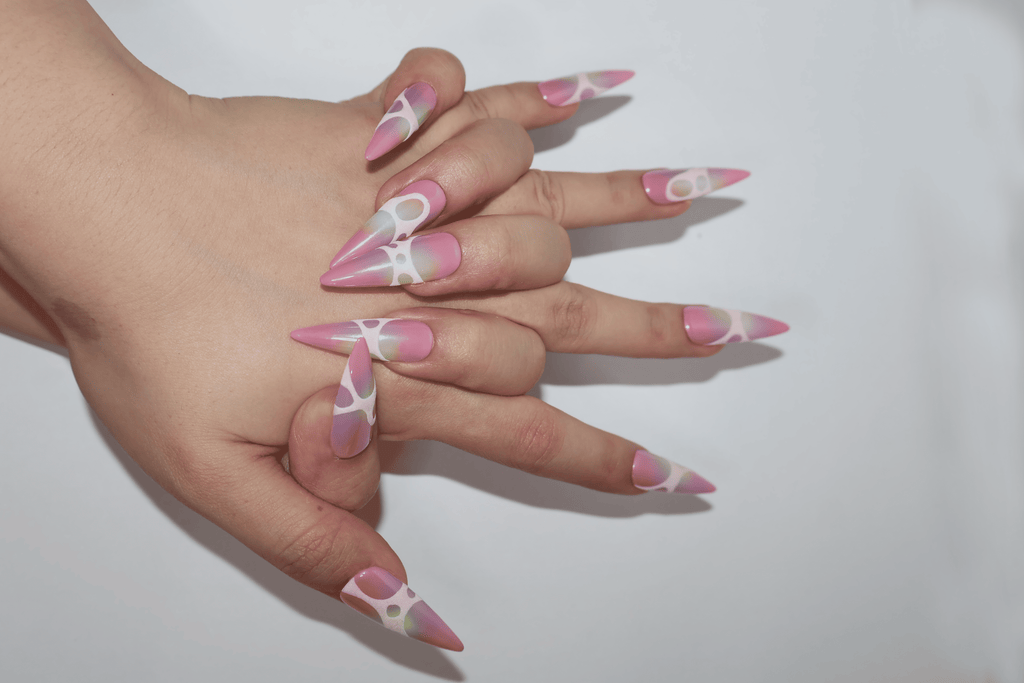 Iridescent Hollow Stiletto Gothic Press On Nails