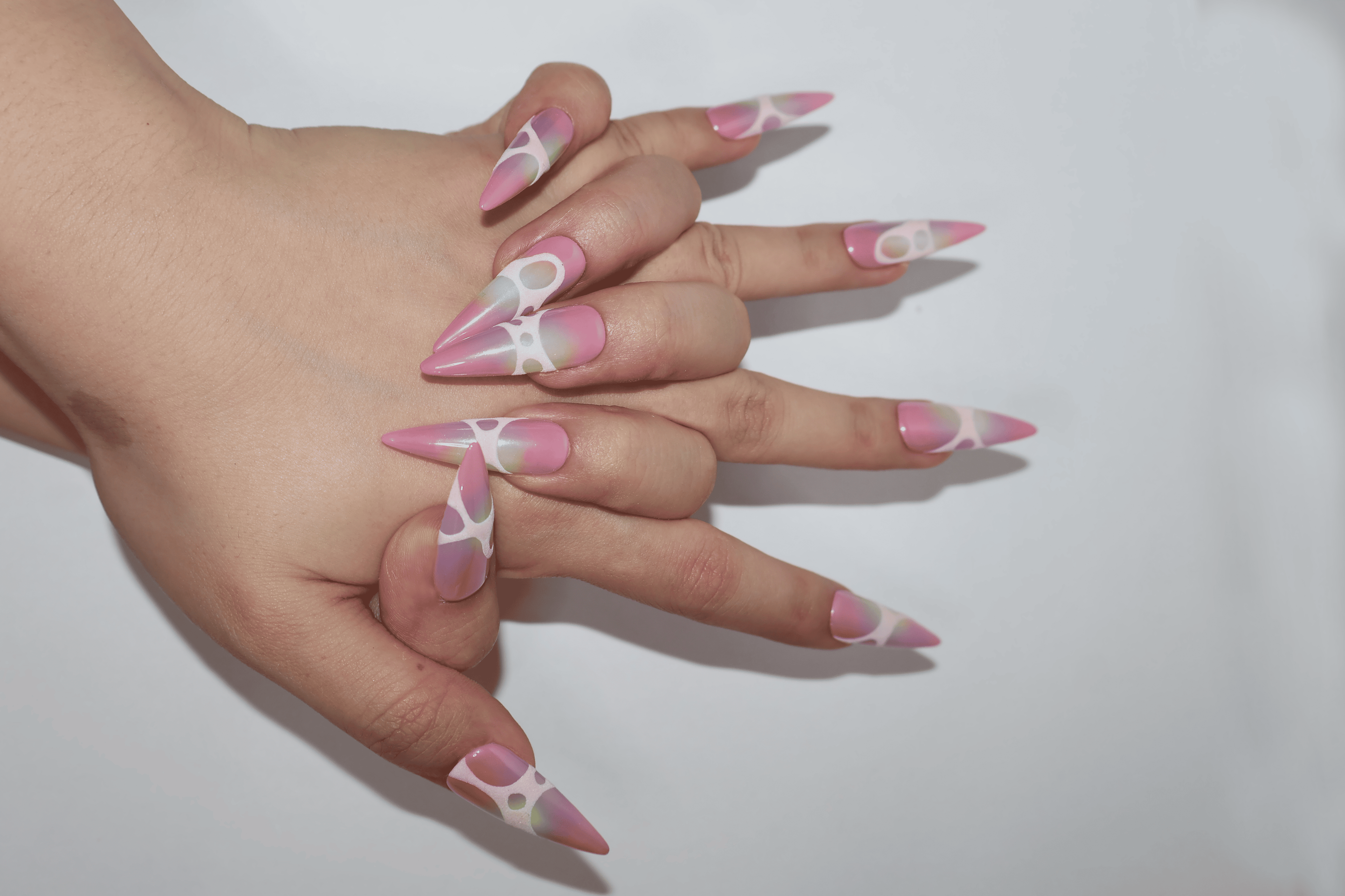 Iridescent Hollow Stiletto Gothic Press On Nails