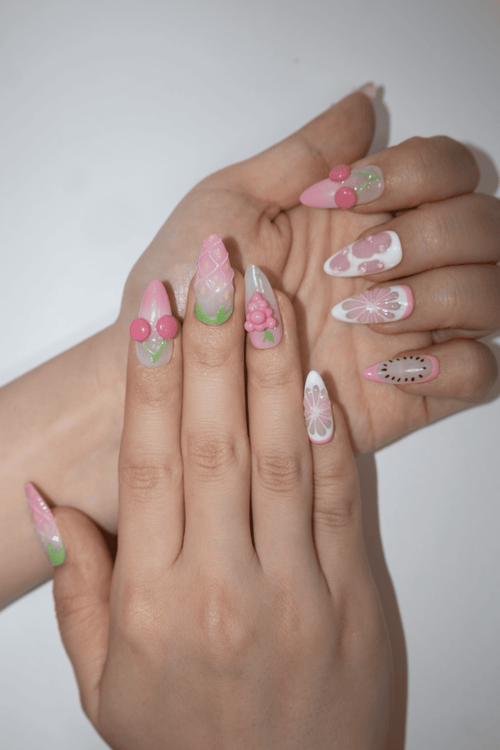 3D Fruit Strawberry Kawaii Short Almond Press On Nails