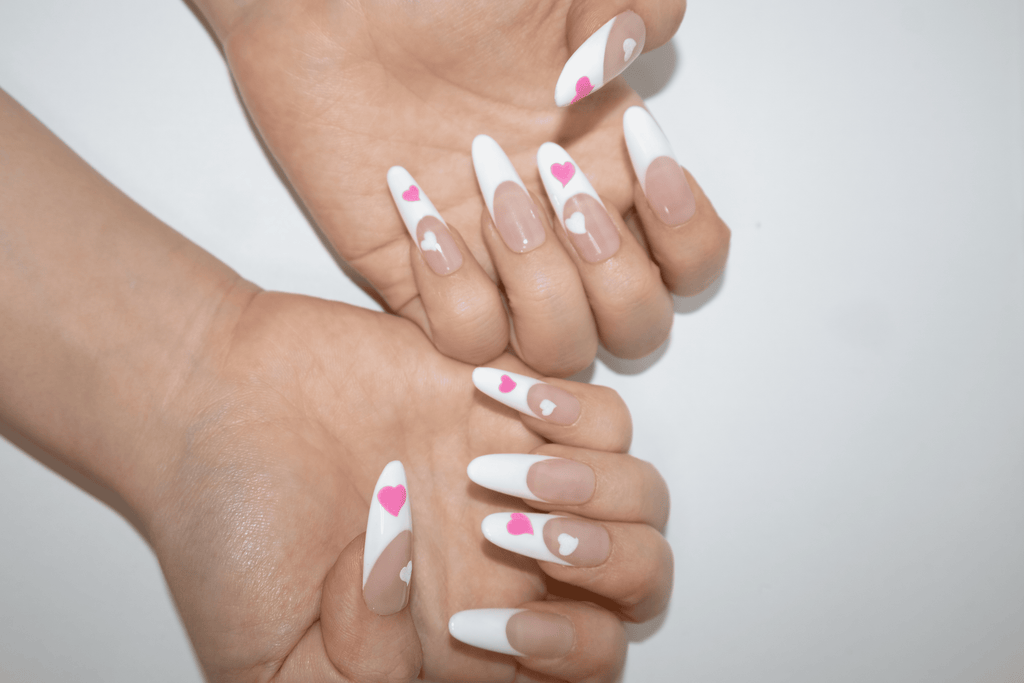 Pink Heart French Medium Almond Daily Press On Nails
