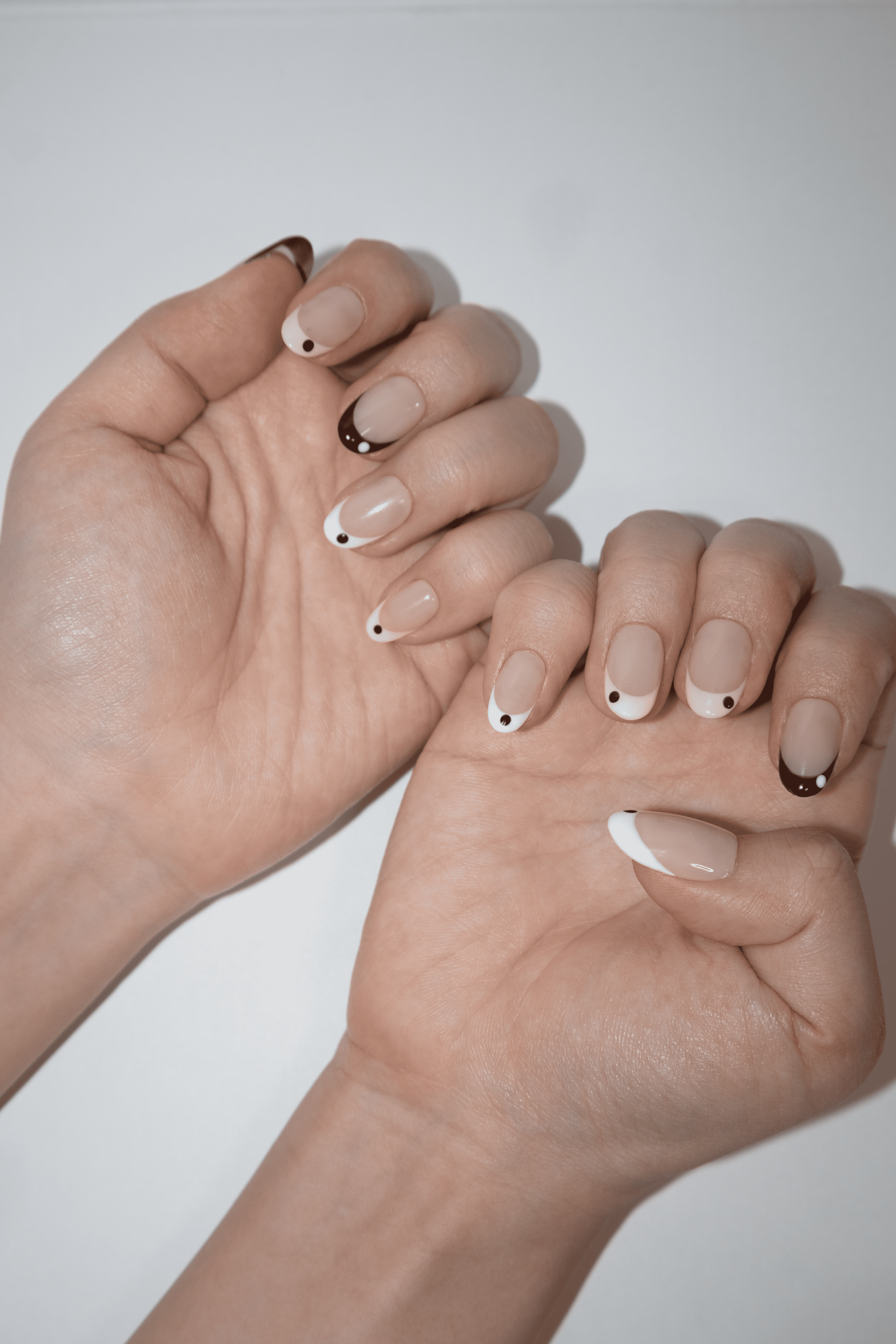 Multi-Color Polka Dot French Short Rounded Oval Daily Nails