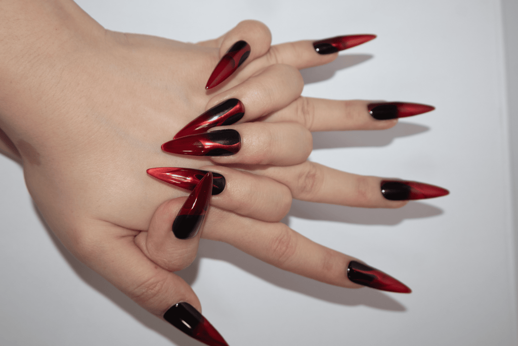 Black Red Long Stiletto Goth Press On Nails
