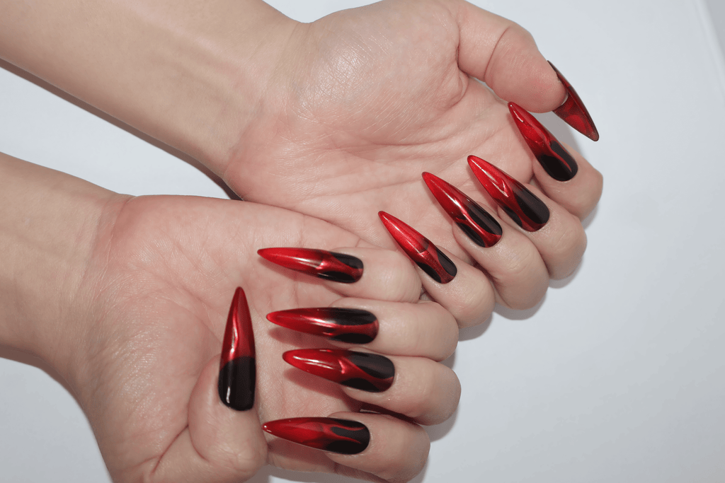 Black Red Long Stiletto Goth Press On Nails
