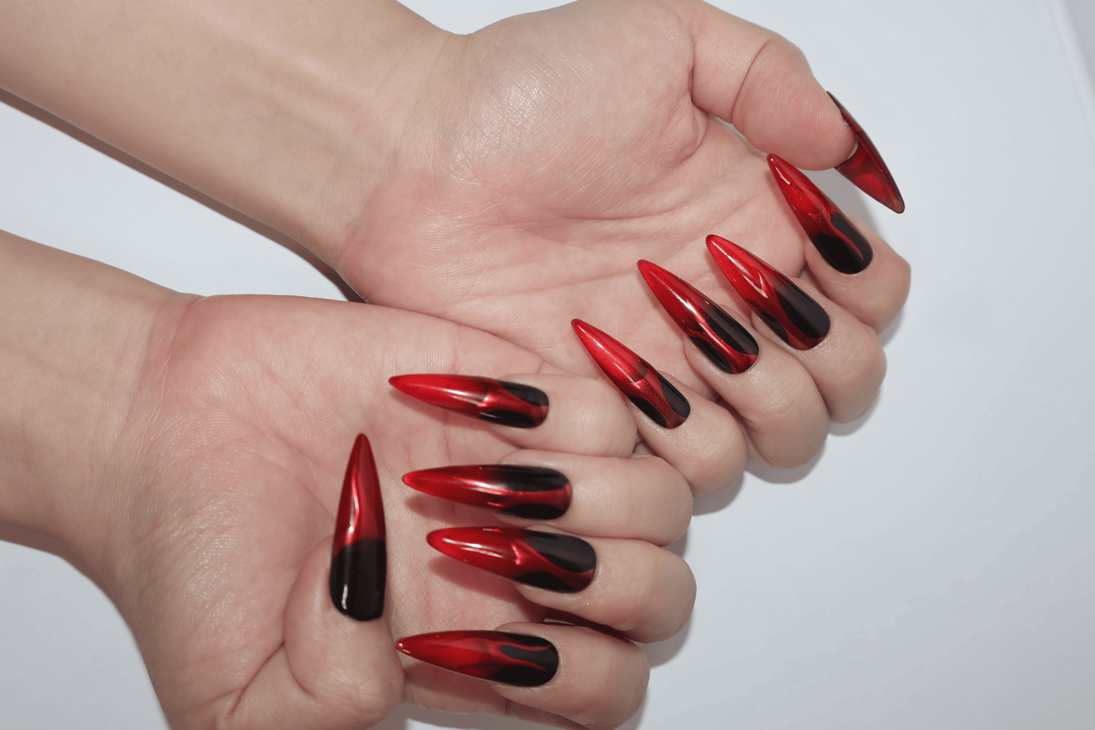 Black Red Long Stiletto Goth Press On Nails