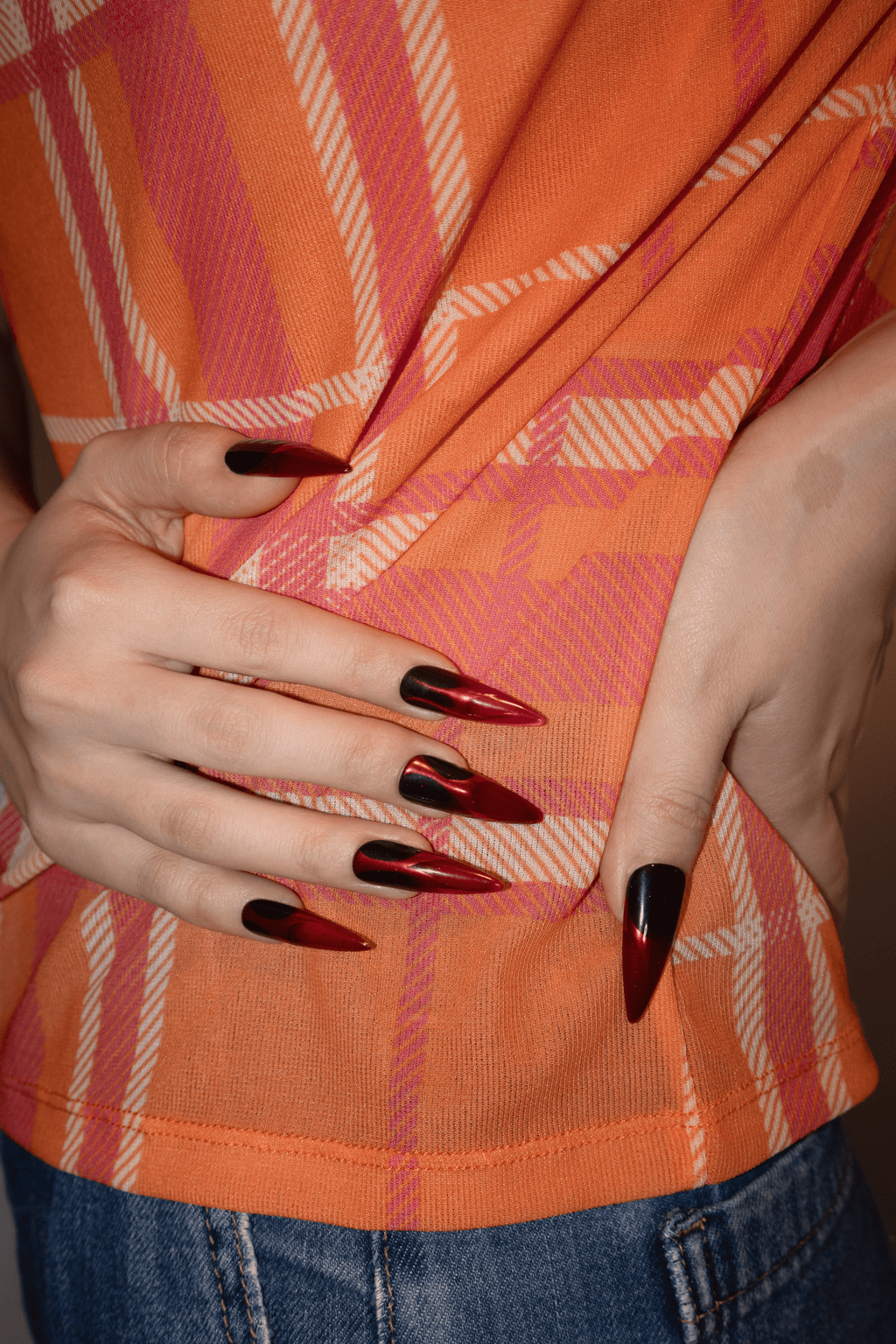 Black Red Long Stiletto Goth Press On Nails